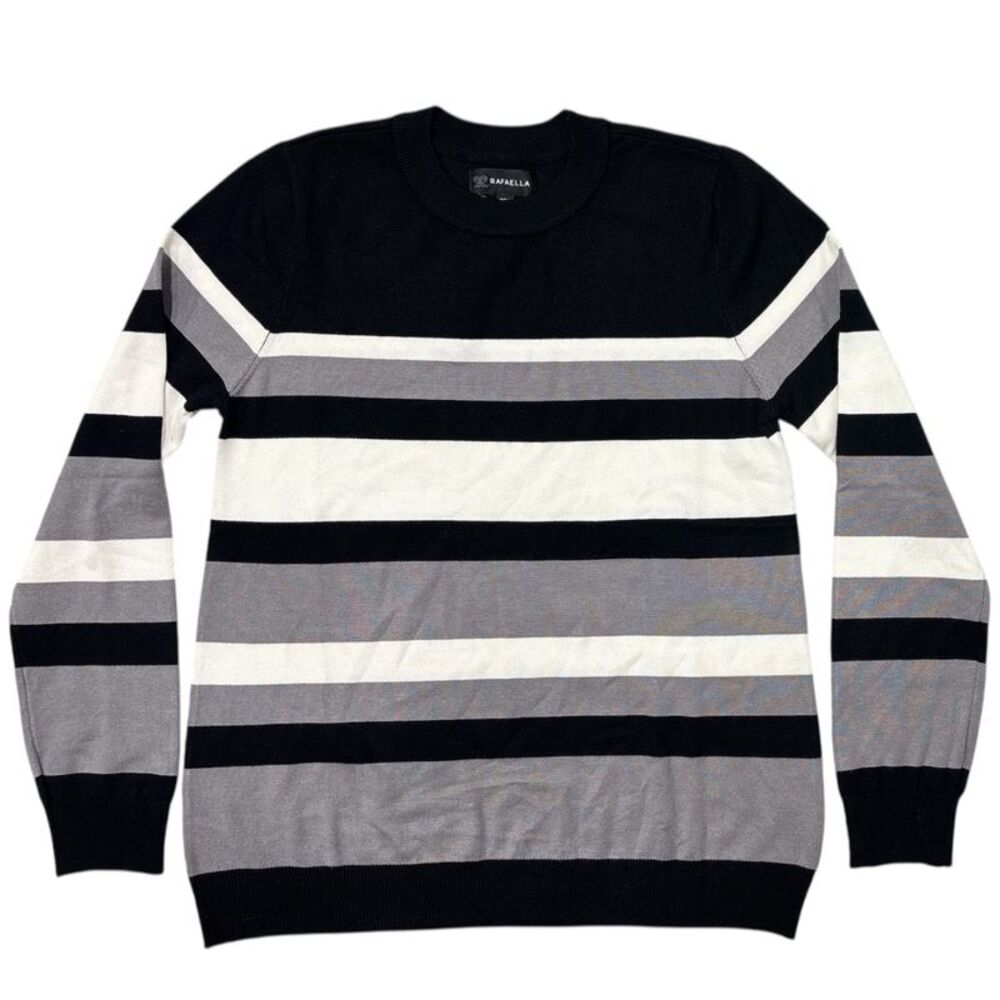 Rafaella Women's Long Sleeve Crew Neck Classic Fit Striped Top - Black
